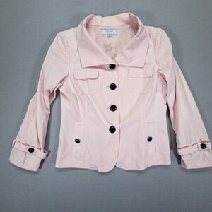 Tahari Blazer Women 14 Pink Cotton Blend Contrast Button Jacket